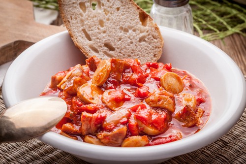 Lecho - stew with peppers, onions and sausages.