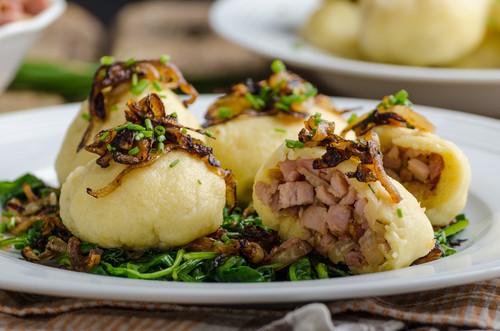 Potato dumplings stuffed with smoked